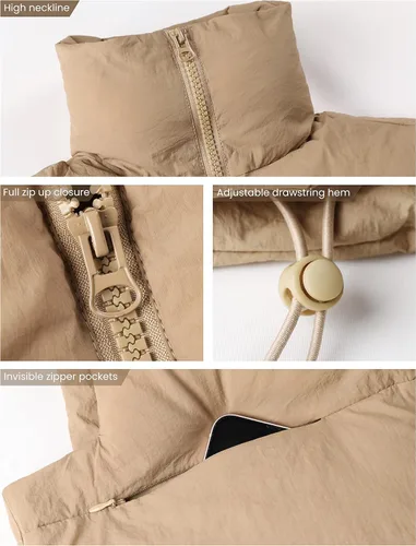 Vista 2 de Yidarer Chaleco corto sin mangas con cremallera completa para mujer, chaleco acolchado ligero