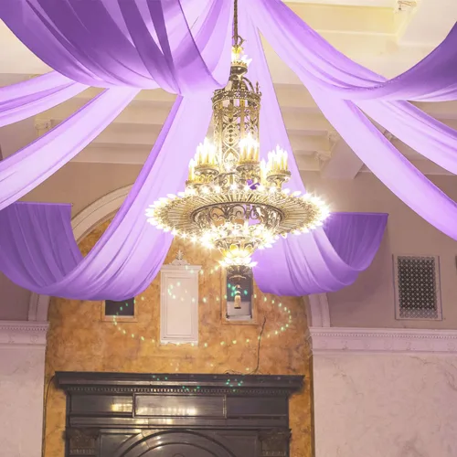 Vista 9 de FOTSHARER Cortinas de techo azul bebé para boda, 2 paneles de 5 x 20 pies, gasa para arco de boda, cortinas de techo para telón de fondo, decoración