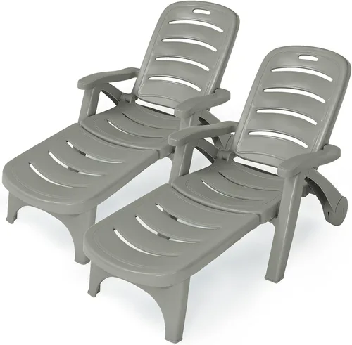 Vista 11 de Tangkula Tumbona para exteriores, silla reclinable ajustable de 5 posiciones con ruedas integradas, resistente a la intemperie, plegable, para Gris