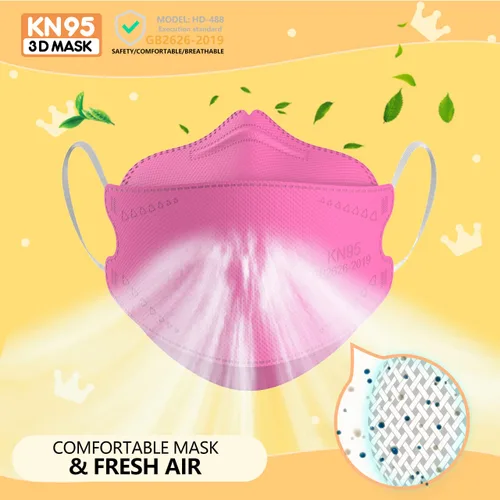 Vista 5 de Mascarillas KN95 para niños, paquete de 50 unidades, transpirables, cómodas y desechables, color rosa