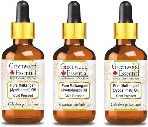 Vista 10 de Greenwood Essential Aceite puro de Malkangani (Malkangni/Jyotishmati) (Celastrus paniculatus) con cuentagotas de vidrio prensado en frío 0.2 fl oz