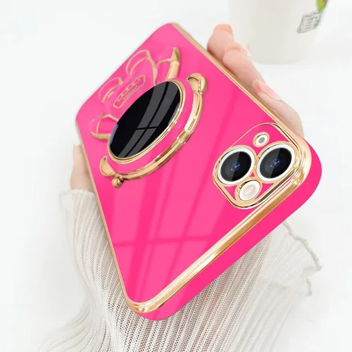 Vista 7 de Pepmune Funda compatible con iPhone 14 Plus, diseño de soporte de astronauta en 3D, protección de cámara, a prueba de golpes, suave funda para Rosa