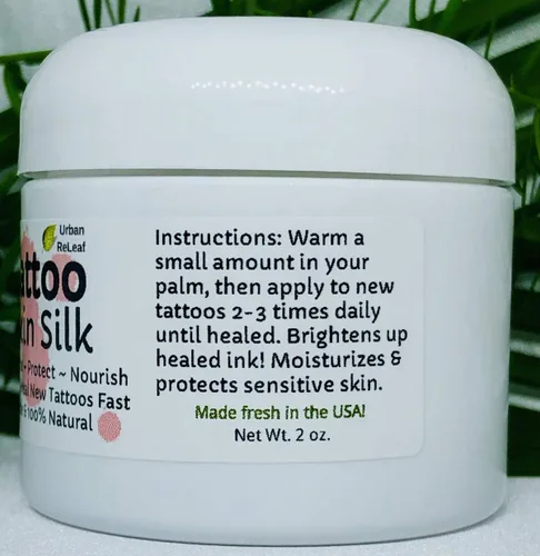 Vista 4 de Urban ReLeaf ¡Seda de piel de tatuaje! ¡Cura la tinta nueva rápido! ¡Ilumina los tatuajes viejos! Ungüento de crema de manteca de karité 100%