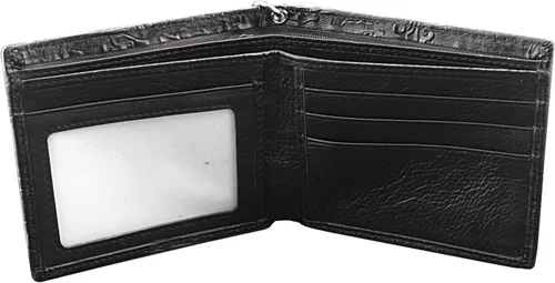 Vista 4 de Cartera de cuero gris plateado con cadena para hombre, diseño de dragón vintage, plateado, Vintage
