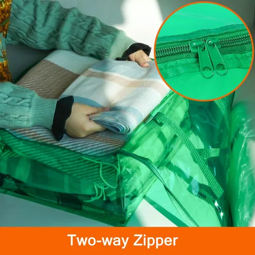Vista 5 de Vieshful Bolsa de almacenamiento de ropa transparente verde de 40 litros, organizador de ropa colorido con cremallera, bolsa de almacenamiento