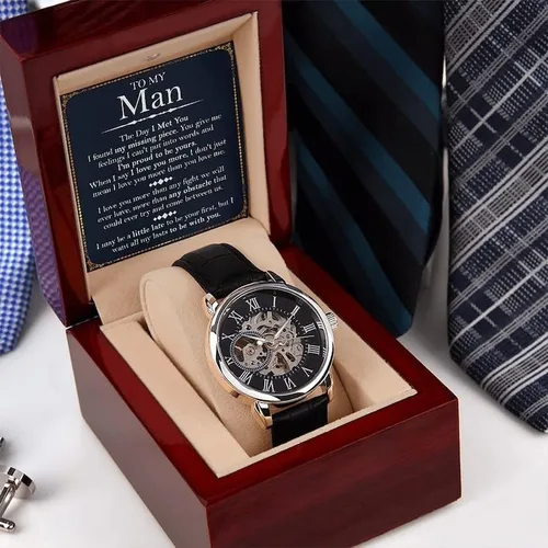 Vista 2 de Reloj calado para hombre con tarjeta de mensaje especial To My Dad You're The Greatest Luxury Watch Gift Him, reloj para el día del padre, reloj