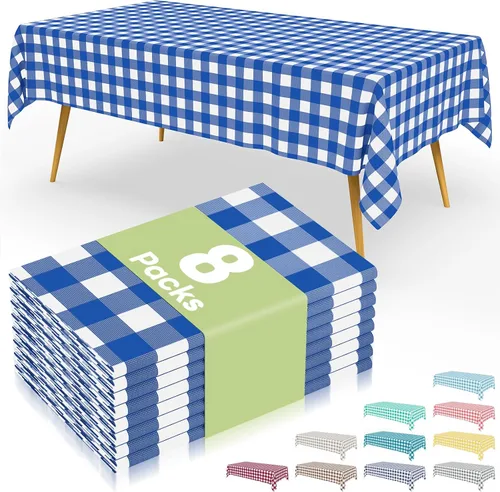 Vista 66 de Smiry 8 paquetes de manteles desechables Gingham, 54 x 108 pulgadas, manteles de plástico impermeables rectangulares en diseño a cuadros