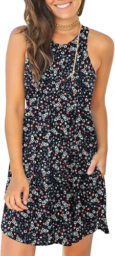 Vista 9 de HiMONE Vestidos de Vacaciones para Mujeres 2025 Vestido de Verano Vestidos Casuales de Verano para Mujeres Vestidos Casuales de Playa Petite Azul