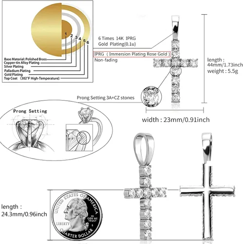Vista 2 de Cross Necklace for Women 18K Gold Plated Iced Out CZ Crucifix Cross Necklace for Men Dainty Mens Faith Pendant