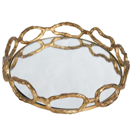 Vista 5 de Uttermost Bandeja decorativa con espejo de hoja dorada con cadena de cable