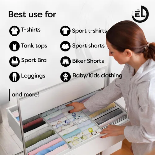 Vista 4 de Organizador de cajones de ropa, juego de 3 organizadores multiusos para cajones de aparador para adultos y niños, armario plegable 10 celdas por
