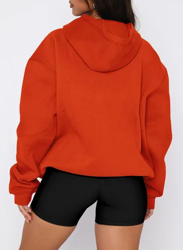 Vista 8 de onlypuff Sudadera casual con capucha para mujer, de manga larga, con bolsillo de canguro, hombro caído