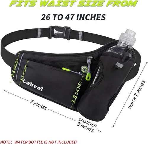 Vista 2 de Cinturón para Correr, Cinturón de Hidratación Impermeable con Soporte para Botella de Agua, Riñonera Reflectante Ajustable Compatible para Teléfono