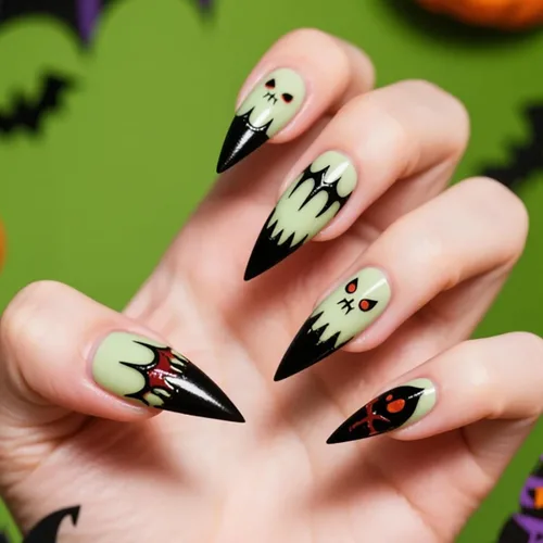 Vista 22 de Paquete de 6 144 uñas acrílicas de Halloween a presión, uñas postizas reutilizables de cobertura completa, uñas postizas adhesivas con pegamento