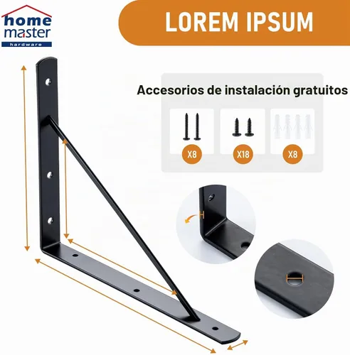 Vista 3 de HOME MASTER HARDWARE Soportes de estante de 10 x 8 pulgadas, soporte de ángulo de pared triangular de 90 grados en L para estantes flotantes Negro