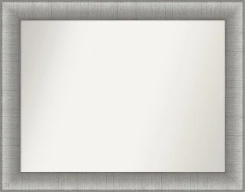 Vista 54 de Amanti Art Espejo de baño plateado para sobre el fregadero, 28 x 37 pulgadas, elegante espejo rectangular de peltre cepillado, marco de madera