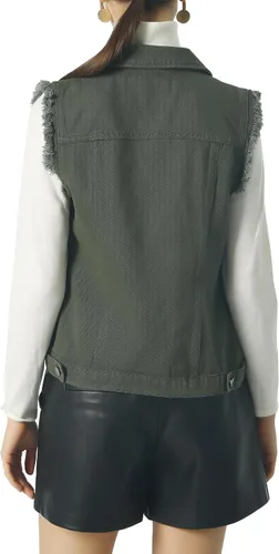 Vista 4 de ebossy Chaqueta de mezclilla desgastada sin mangas de color caramelo para mujer