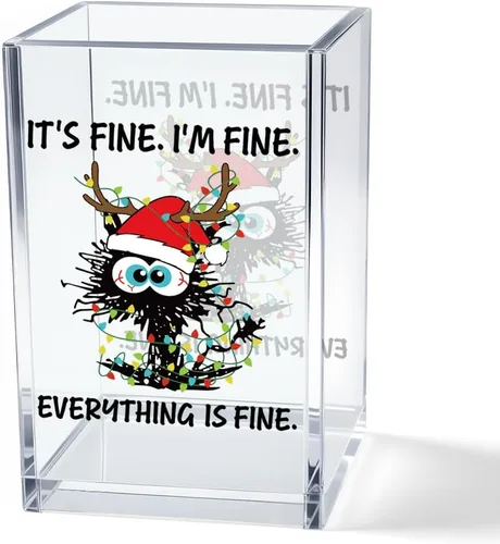 Vista 22 de It's Fine I'm Fine Soporte para Lápices y Bolígrafos Cosméticos de Acrílico, Divertido Soporte para Bolígrafos de Gato Negro, Regalo para Amantes