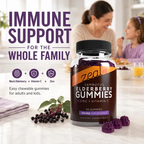 Vista 3 de Zeal Naturals Sambucus Gomitas de saúco + zinc + vitamina C - Suplemento diario para niños y adultos - Gomitas de vitamina fáciles de masticar - 100