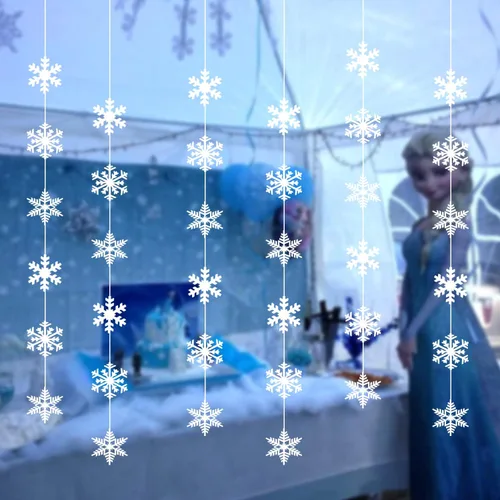 Vista 4 de TUPARKA Decoraciones Colgantes de Copos de Nieve de 12 Cuerdas Suministros para Fiestas de Cumpleaños Frozen Decoraciones para Fiestas Winter