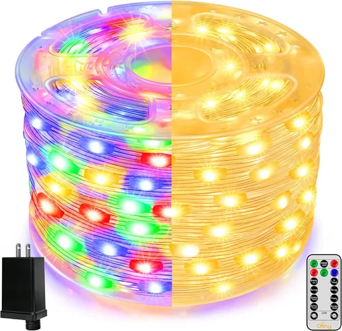 Vista 12 de Ollny Luces de Navidad para exteriores, 600 LED de 197 pies, luces multicolor para árbol de Navidad IP67, luces de hadas enchufables con control