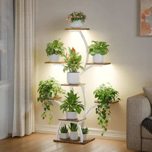 Vista 9 de CODACE Soporte para plantas de interior con luces de crecimiento, estante para plantas de 6 niveles para interiores, soportes de esquina de 50