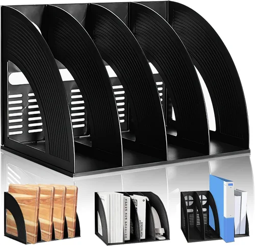 Vista 9 de Lemical 3 compartimentos de sección abierta para revistas, organizador de escritorio, estante de libros, oficina, hogar, almacenamiento