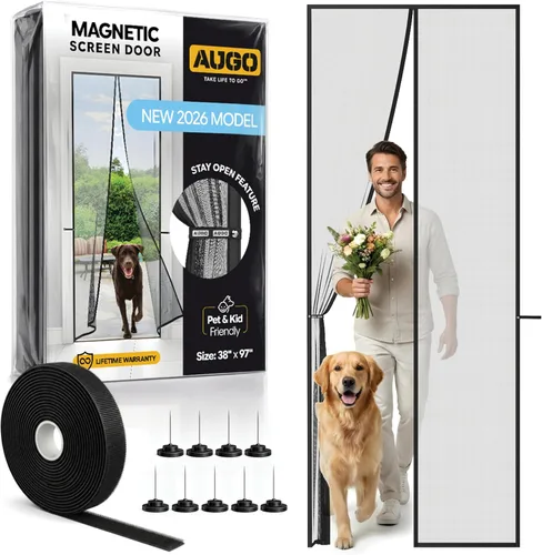Vista 10 de AUGO Puerta de garaje con cierre magnético – Puerta mosquitera de garaje para 1 coche desplegable – Malla magnética para puerta – Parte inferior