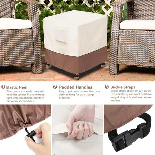 Vista 3 de okcool Funda para Mesa Auxiliar de Mimbre de Patio, Impermeable, Cuadrada, Funda para Mesa Auxiliar Pequeña de Patio, Adecuada para Mesa Auxiliar