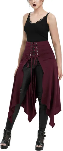 Vista 2 de myhehthw Falda steampunk para mujer, falda gótica irregular, eduardiana, cintura pirata, renacentista, faldas con volantes