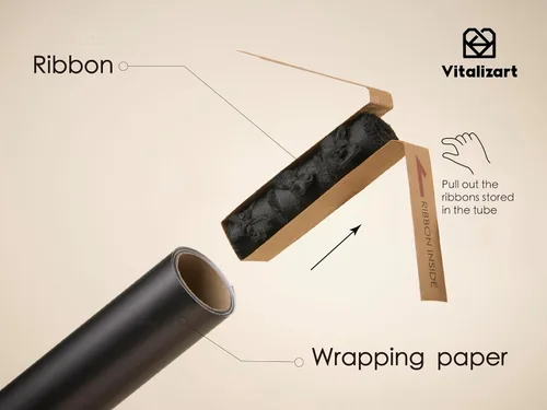 Vista 3 de Vitalizart Juego de papel de regalo metálico negro mate de 17 pulgadas con cinta de satén de seda y etiquetas de regalo, envoltura de regalos