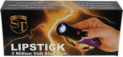 Vista 4 de Safety Technology Lápiz labial 3 millones de voltios pistola aturdidora con linterna - púrpura