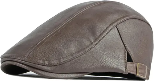 Vista 3 de Panegy Sombrero de periódico para hombre, gorra plana de piel sintética, sombrero de boina ajustable, sombrero de hiedra para conducir golf al aire