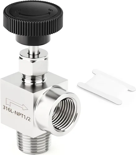 Vista 82 de TAISHER Válvula de aguja de acero inoxidable 316 con mango de rueda 1/2 "NPT macho x 1/2" NPT hembra