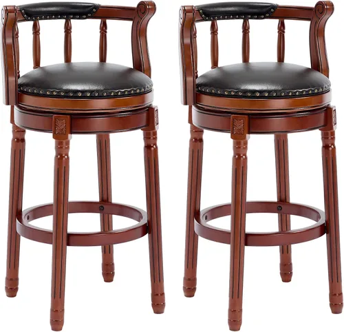 Vista 7 de CozyRain Taburetes de bar modernos taburetes giratorios, encimera de cocina tapizado de piel auténtica con reposapiés para el hogar, cocina, comedor