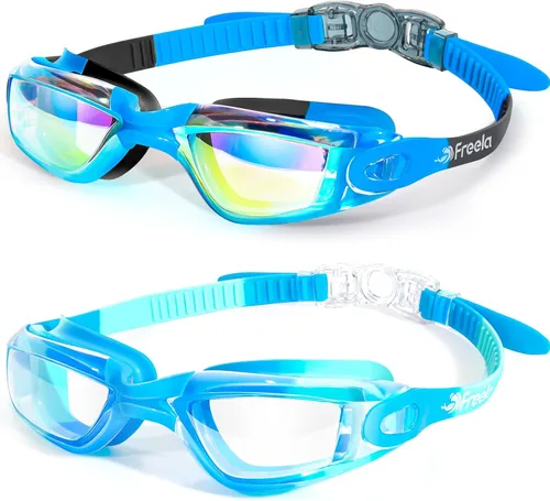 Vista 7 de Freela Gafas de natación para niños, paquete de 2 gafas de natación para niños de 3 a 14 años, gafas de natación para niños y niñas, antivaho