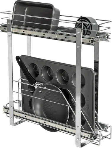 Vista 14 de Household Essentials Glidez - Organizador de almacenamiento multiusos de acero cromado extraíble/deslizante para uso debajo del gabinete - Diseño