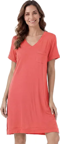 Vista 21 de WiWi - Camisón de viscosa de bambú para mujer, manga corta, con cuello en V, ropa de dormir, tallas grandes, S-4X, A-aqua