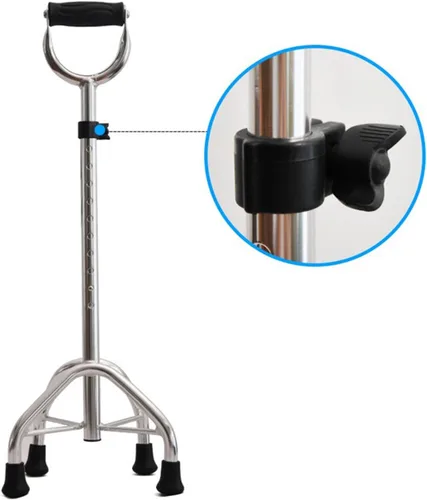 Vista 5 de Bastón cuádruple para ancianos, tetrápodo ajustable con 4 patas, base grande, cómodo mango en forma de U, ayuda de movilidad ligera de aluminio