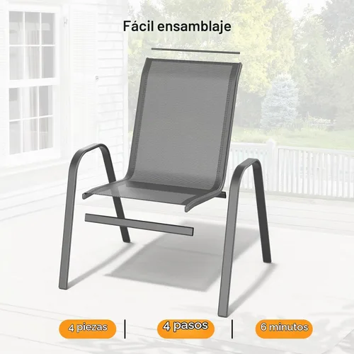 Vista 6 de ONBRILL Juego de 4 sillas de patio, sillas de comedor apilables para Gris