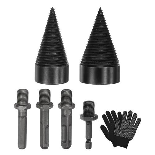 Vista 10 de M METERXITY Paquete de 1 broca divisora de madera de 1.260 in + 4 asas (cuadrada+redonda+vástago hexagonal+hexagonal pequeño) broca divisor de leña