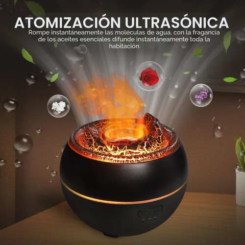 Vista 5 de YALEDI Difusor de Aceite Esencial, Difusor de Aromaterapia de Llama de Fuego Volcánico, Humidificador Ultrasónico de Niebla Fría de 360ml, Difusor
