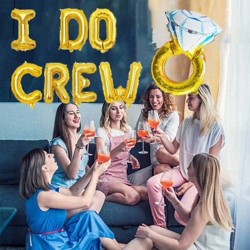 Vista 3 de KUNGOON Cartel de globos con texto en inglés "I Do Crew", letrero de fiesta de compromiso, temática de anillo, despedida de soltera, boda