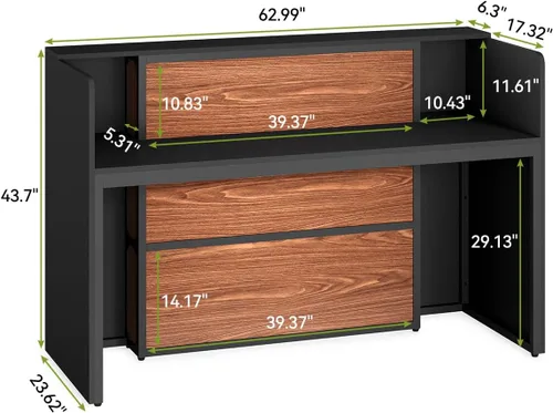Vista 9 de LITTLE TREE Escritorio de recepción de 63 pulgadas, mesa de recepción moderna con luz LED, mostrador frontal, mostrador de madera para vestíbulos