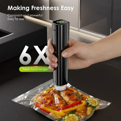 Vista 3 de Elxis Sellador al vacío, sellador al vacío portátil de mano + 30 bolsas de vacío reutilizables, sellador de alimentos portátil, con pantalla