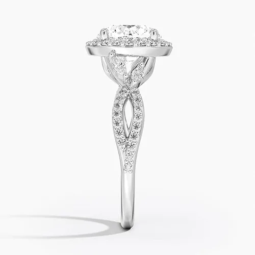 Vista 3 de IGI - Anillo de compromiso de diamantes creados en laboratorio de excelente talla redonda blanca de 0.93 quilates con marquesa de acento y diamantes