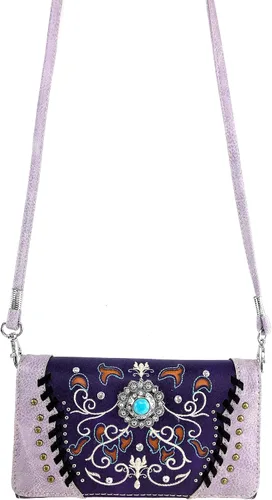 Vista 3 de Zelris Spring Bloom Western Concho mujeres Crossbody muñeca Trifold cartera