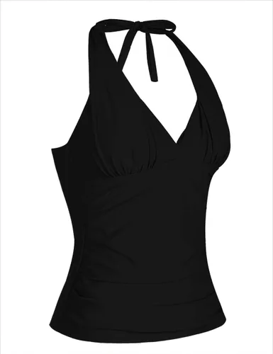 Vista 2 de Hilor Traje de baño tankini para mujer, cuello en V, cuello halter, parte superior fruncida con control de abdomen