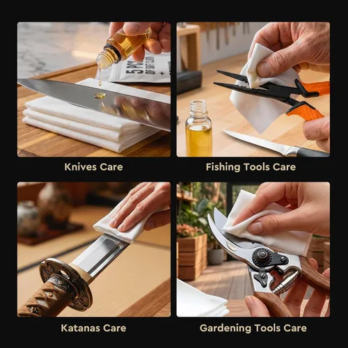 Vista 5 de Basic Katana Cleaning Kit with 5 pcs Cleaning Cloths and Bottle of Choji Oil - Maintenance Care Set for Samurai Swords - Care for Samurai Japanese