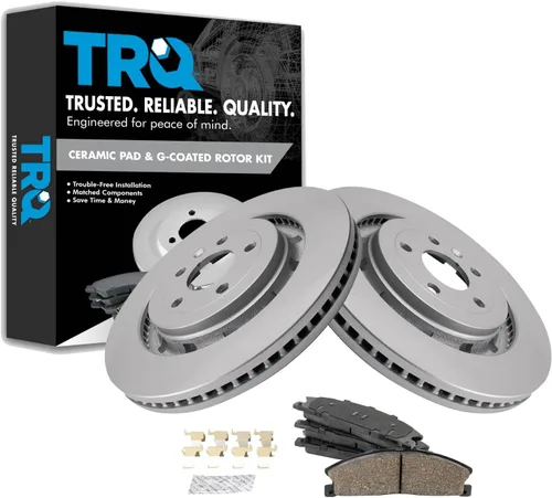 Vista 22 de TRQ Juego de pastillas de freno delantero y rotores con revestimiento de cerámica compatible con Jeep Compass Patriot 2017